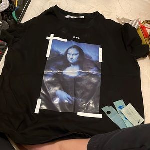 Mens medium off white shirt black and white not authentic